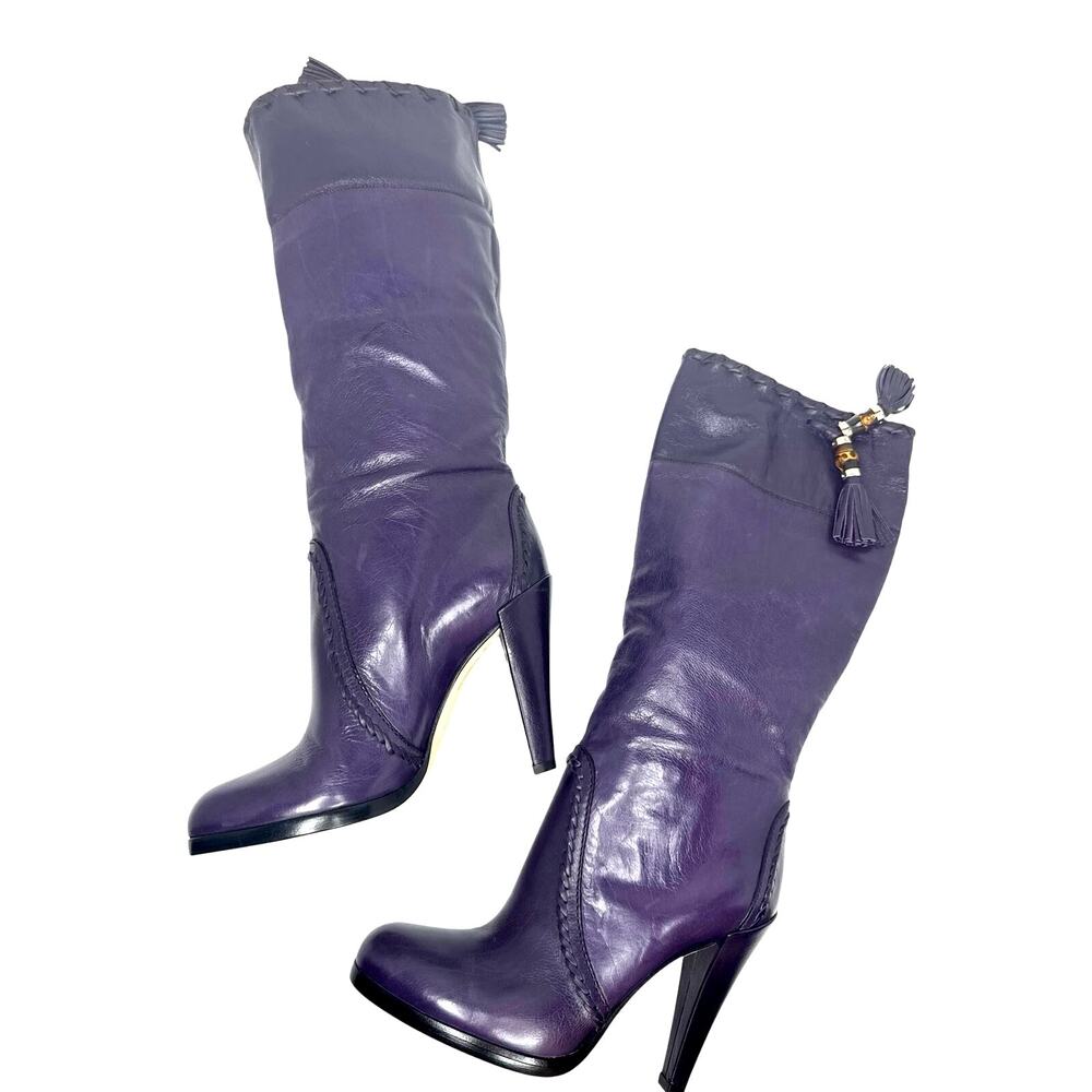 Gucci Vintage Purple Slouch Leather Knee-High Boots w/ Tassel Women’s Size EU 36 - Picture 12 of 12
